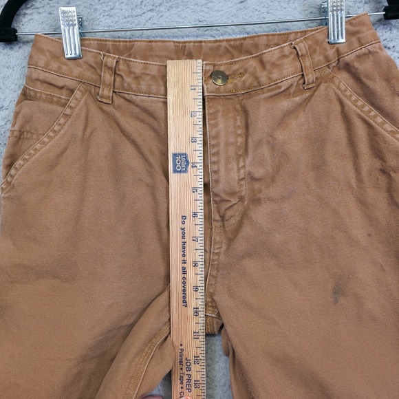 Carhartt Pants Women 16 Brown Straight Relaxed Canvas Plaid Lined Carpenter Work - Picture 12 of 16
